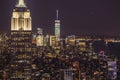 Aerial panoramic night view over New York city Buildings and Skyscrapers Royalty Free Stock Photo