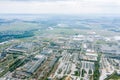 Aerial panoramic photo of industrial district at cloudy day Royalty Free Stock Photo