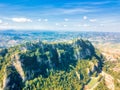 Aerial panoramic photo of san marino towers and fortress