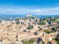 Aerial panoramic photo of san marino towers and fortress