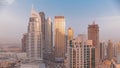 Aerial panoramic skyline of a big futuristic city timelapse. Business bay and Downtown Royalty Free Stock Photo