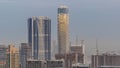 Aerial panoramic skyline of a big futuristic city timelapse. Business bay and Downtown