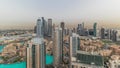 Aerial panoramic skyline of a big futuristic city timelapse. Business bay and Downtown Royalty Free Stock Photo