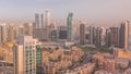 Aerial panoramic skyline of a big futuristic city timelapse. Business bay and Downtown Royalty Free Stock Photo