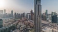 Aerial panoramic skyline of a big futuristic city timelapse. Business bay and Downtown Royalty Free Stock Photo