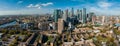 Aerial panoramic skyline view of Canary Wharf, the worlds leading financial district in London, UK. Royalty Free Stock Photo