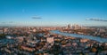 Aerial panoramic skyline view of Canary Wharf, the worlds leading financial district in London, UK. Royalty Free Stock Photo