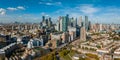 Aerial panoramic skyline view of Canary Wharf, the worlds leading financial district in London, UK. Royalty Free Stock Photo