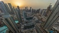 Aerial panoramic sunrise over big futuristic city all day timelapse. Business bay and Downtown Royalty Free Stock Photo