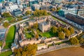 Aerial panoramic sunset view of London Castle by the River Thames, England Royalty Free Stock Photo