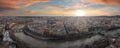 Aerial Panoramic Sunset View of Rome with Tiber River Winding Through City