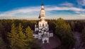 Aerial panoramic top view to Church of the Kazan Icon of the Mother of God in Zelenogorsk. Theotokos Church - Orthodox Royalty Free Stock Photo