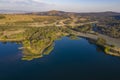 Aerial panoramic view above Lake Burley Griffin toward Glenloch Interchange, Canberra, Australia Royalty Free Stock Photo