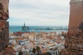 Aerial panoramic view of Almeria old town and port from the cast Royalty Free Stock Photo