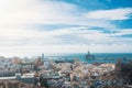 Aerial panoramic view of Almeria old town and port from the cast Royalty Free Stock Photo