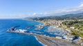 Aerial panoramic view of Arenys de Mar city at dawn.  Barcelona, Spain Royalty Free Stock Photo