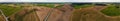 Aerial panoramic view of autumn lithuanian farm landscape Royalty Free Stock Photo