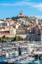 Notre Dame de la Garde and olf port in Marseille, France Royalty Free Stock Photo