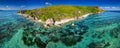 Aerial panoramic view of Beach Anse Source d`Argent, La Digue, Seychellen Royalty Free Stock Photo