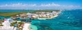 An aerial panoramic view of a beach in Cancun, Mexico. Royalty Free Stock Photo