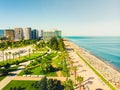 Aerial panoramic view of beautiful Batumi beach in sunny summer weather. Batumi is capital of Autonomous Republic of Adjara in