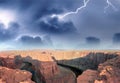 Aerial panoramic view of beautiful horseshoe bend on a stormy day, Page, Arizona Royalty Free Stock Photo