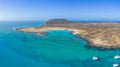 Aerial panoramic view of the beautiful secluded natural bay of the island of Lobos Corralejo in Fuerteventura Spain Royalty Free Stock Photo