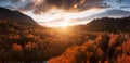 Aerial Panoramic View of the Beautiful Valley with Canadian Mountain Landscape during Colorful Sunset. Royalty Free Stock Photo