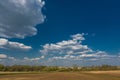 aerial panoramic view on blue sky dome background with white striped clouds in heaven and infinity may use for sky replacement Royalty Free Stock Photo