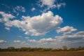 aerial panoramic view on blue sky dome background with white striped clouds in heaven and infinity may use for sky replacement Royalty Free Stock Photo