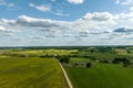aerial panoramic view on blue sky dome background with white striped clouds in heaven and infinity may use for sky replacement Royalty Free Stock Photo