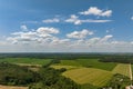 aerial panoramic view on blue sky dome background with white striped clouds in heaven and infinity may use for sky replacement Royalty Free Stock Photo