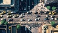 Aerial Panoramic View Of A Bustling City Street With Lots Of People And Cars : Bird\'s Eye (Generative AI)