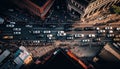 Aerial View Of A Bustling City Street With Lots Of People And Cars :Bird\'s Eye (Generative AI)