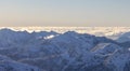 Aerial Panoramic View of Canadian Mountain covered in snow Royalty Free Stock Photo