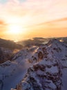 Aerial Panoramic View of Canadian Mountain covered in snow. Royalty Free Stock Photo