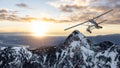 Aerial Panoramic View of Canadian Rocky Mountain Landscape with Seaplane Flying Royalty Free Stock Photo