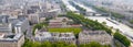 Aerial panoramic view of City skyline, football field and Seine river in Paris Royalty Free Stock Photo