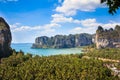 Aerial panoramic view from cliff on Railay beach Royalty Free Stock Photo