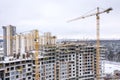 Aerial panoramic view of construction city site in winter Royalty Free Stock Photo