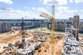 Aerial panoramic view of construction site with modern multistory apartment buildings Royalty Free Stock Photo