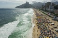 Aerial panoramic view of a crowded beach in Ipanema and Leblon in Rio de Janeiro