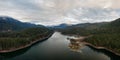 Aerial Panoramic View of Daisy Lake and Sea to Sky Highway in the Canadian Mountain Landscape