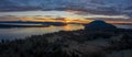 Aerial Panoramic View of a Dramatic Lummi Island Sunrise. Royalty Free Stock Photo