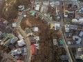 A bird`s eye view, aerial view shooting from drone of the Podol district, oldest historical center of Kiev, Ukraine.