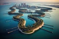 Aerial panoramic view of Dubai Marina at sunset, United Arab Emirates, Aerial View Of Palm Island In Dubai, AI Generated Royalty Free Stock Photo