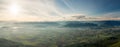 Aerial Panoramic View of Fraser Valley during a colorful cloudy sunset Royalty Free Stock Photo
