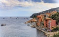 An aerial panoramic view of Villefranche sur Mer medieval town, South of France Royalty Free Stock Photo