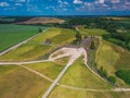 Aerial panoramic view of Hill of Crosses KRYZIU KALNAS . It is a famous religious site of catholic pilgrimage in Royalty Free Stock Photo