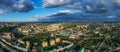 Aerial Panoramic view of historic center of Oryol or Orel city, Russia with bridge, Oka river, historical buildings